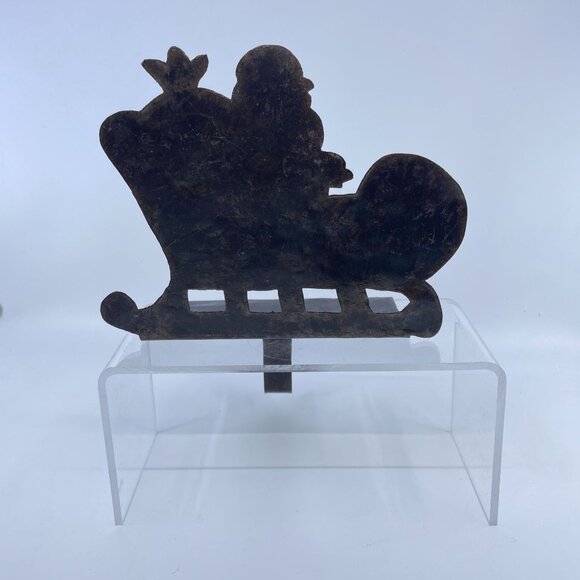 vintage sheet metal santa sleigh and 3 reindeer stocking holder set of 4 - Picture 5 of 9